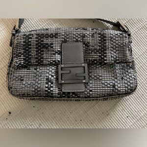 Authentic Fendi Baguette silver metallic handbag